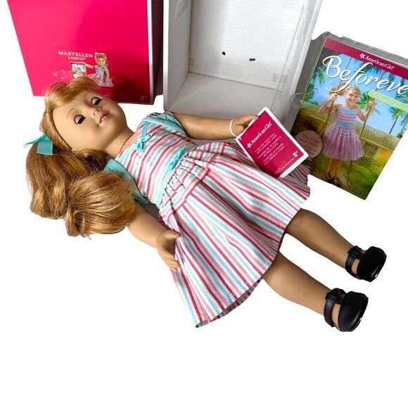 American Girl MaryEllen Doll Meet Outfit Dress Hair Bow Shoes Book Wrist Tag Box - Picture 5 of 11